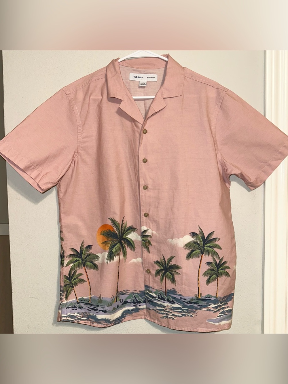 Old Navy Pink Tropical Print Shirt